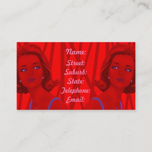 Rétro carte de visite rouge des coiffeurs 60s (Devant)