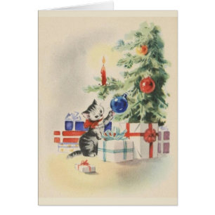 Rétro carte de voeux de Noël de chaton