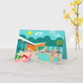 Rétro carte de voeux gaie de réception au bord de (Fleur jaune)