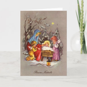 Rétro carte de voeux italienne de nativité de Noël