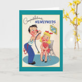 Rétro carte de voeux lunatique de nouveaux mariés (Fleur jaune)