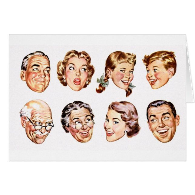 Rétro carte d'illustration de famille (Devant Horizontal)