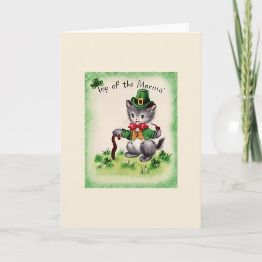 Rétro carte du jour de St Patrick de lutin de chat (Devant)