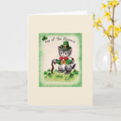 Rétro carte du jour de St Patrick de lutin de chat (Fleur jaune)