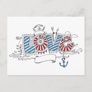 Rétro carte postale d'amour de marin nautique