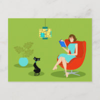 Rétro carte postale de femme de lecture