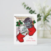 Rétro carte postale de vacances de chat de Noël (Debout devant)