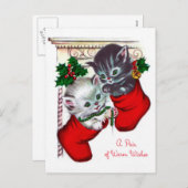 Rétro carte postale de vacances de chat de Noël (Devant / Derrière)