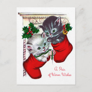 Rétro carte postale de vacances de chat de Noël