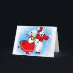 Rétro carte vintage de bonhomme de neige de Noël<br><div class="desc">Carte de patinage de bonhomme de neige de rétro Noël vintage du kitsch 60s,  comportant deux gens merveilleux de neige patinant sur un étang !</div>