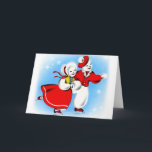Rétro carte vintage de bonhomme de neige de Noël<br><div class="desc">Carte de patinage de bonhomme de neige de rétro Noël vintage du kitsch 60s,  comportant deux gens merveilleux de neige patinant sur un étang !</div>