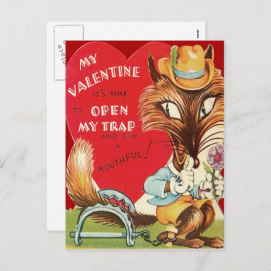 Rétro carte vintage de Fox Valentine (Devant / Derrière)