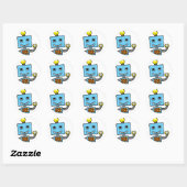 Retro cartoon blauw robot ronde sticker (Vel)