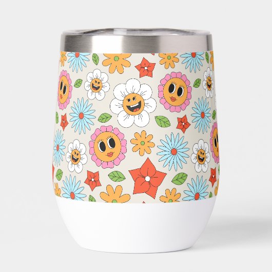 Retro Cartoon Bloemen Whimsical Gelukkig Plezierig (Achterkant)