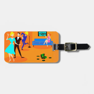 Retro Cartoon Cocktail Party Bagagelabel