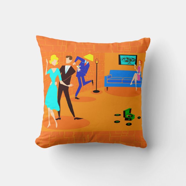 Retro Cartoon Cocktail Party Outdoor Pillow Kussen (Voorkant)