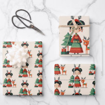 Retro Cartoon Frida Kahlo Patroon Schattigee Kerst