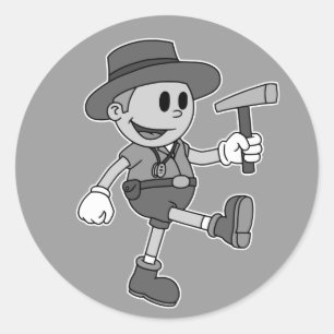 Retro Cartoon Geoloog (zwart-wit) Ronde Sticker