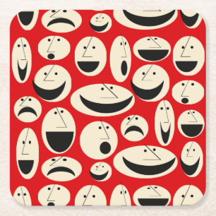 Retro Cartoon Gezichten Patroon Hard Papier Onderz Vierkante Kartonnen Onderzetter