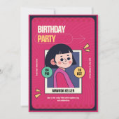 Retro Cartoon Girl Anniversaire Fête Invitation (Devant)