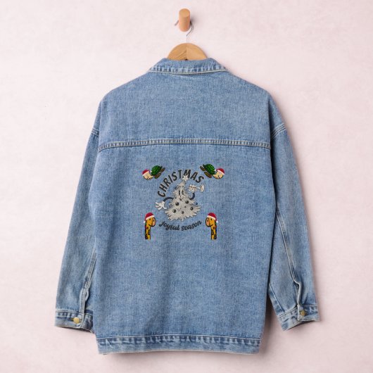 Retro Cartoon kerstfeest vrolijk seizoen Denim Jacket (Hangar)