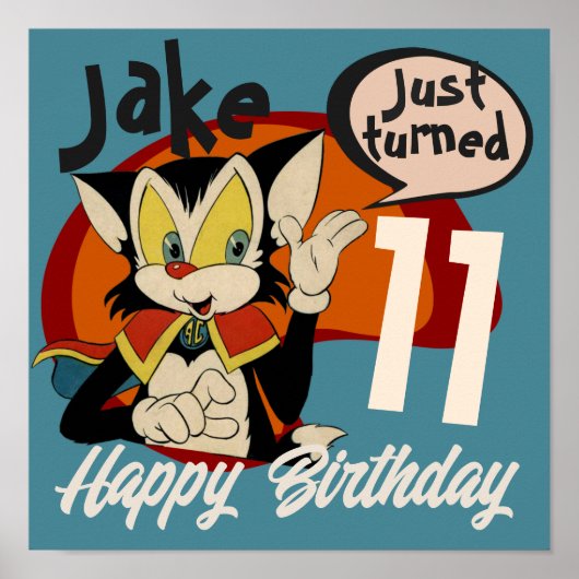 retro cartoon kinderen verjaardag aanpasbaar poster (Voorkant)