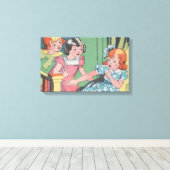 Retro Cartoon Kunst van Kleine Meisjes Canvas Afdruk (Insitu (Houten vloer))