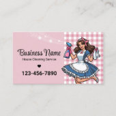 Retro Cartoon Maid House Schoonmaakservice Roze Visitekaartje (Voorkant)