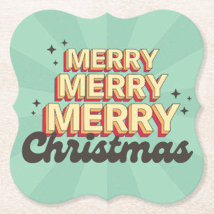 Retro cartoon ontwerp vrolijke kersttekst kartonnen onderzetters