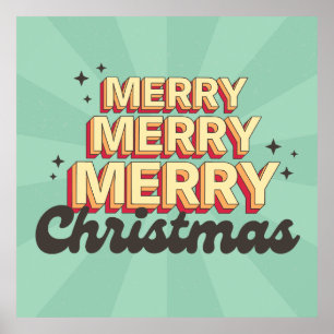 Retro cartoon ontwerp vrolijke kersttekst poster