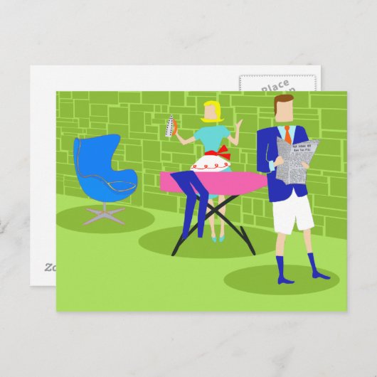 Retro Cartoon paar thuis Briefkaart (Voorkant / Achterkant)