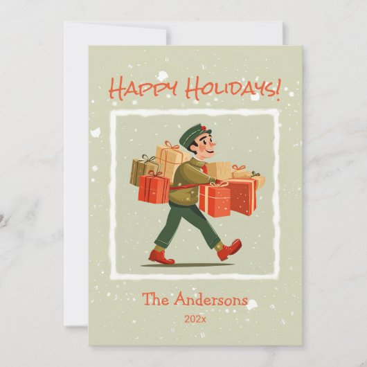 Retro Cartoon Postbode Plat Kerstkaart (Voorkant)
