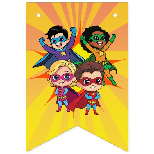 Retro Cartoon Superhero Comic Boy's Verjaardagsfee Vlaggetjes (Eerste vlag)