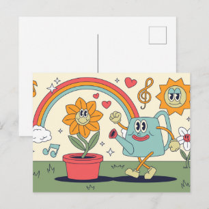 Retro Cartoon Tuinieren Briefkaart