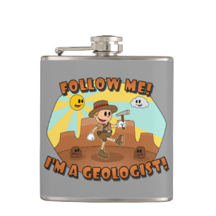 Retro Cartoon... volg me als Geoloog. Heupfles