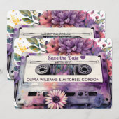 Retro Cassette | Floral Wedding Save the Date Invi Kaart (Voorkant / Achterkant)