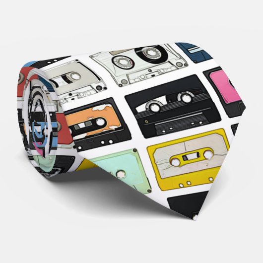 Retro cassette Mix Tapes art patroonpatronen Stropdas (Opgerold)