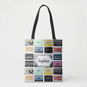 Retro cassette Mix Tapes art patroonpatronen Tote Bag
