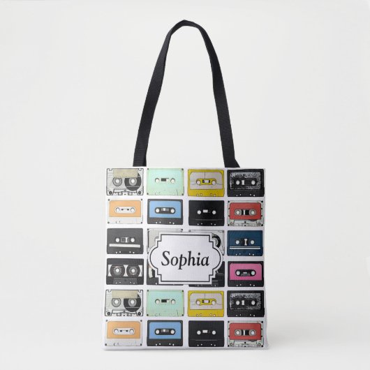 Retro cassette Mix Tapes art patroonpatronen Tote Bag (Voorkant)