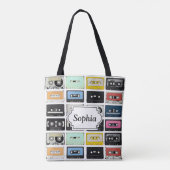 Retro cassette Mix Tapes art patroonpatronen Tote Bag (Achterkant)