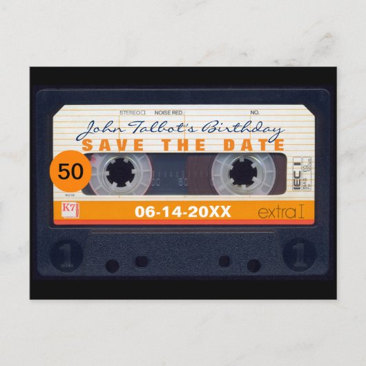 Retro Cassette tape 50e verjaardag Bewaar de datum Uitnodiging Briefkaart (Voorkant)