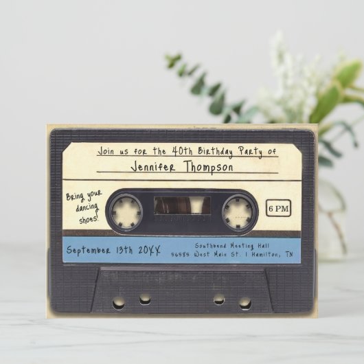 Retro Cassette Tape Birthday Party Invitation (Debout devant)