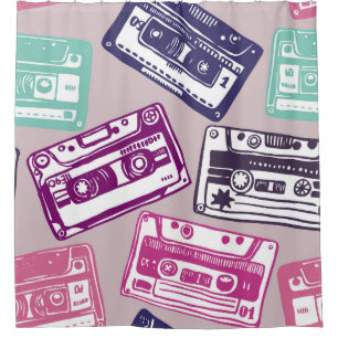 Retro cassette tapes, met de hand getekend patroon douchegordijn