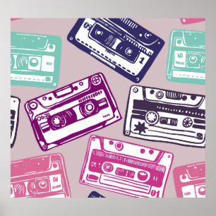 Retro cassette tapes, met de hand getekend patroon poster