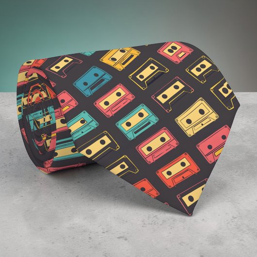 Retro Cassette Tapes Pop Culture Custom Necktie Stropdas