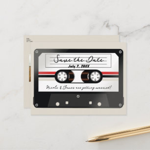 Retro Cassettebandje Beige Grijs 90's Save the Dat Aankondigingskaart