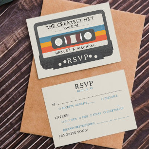 Retro Cassettebandje De Grootste Hit Bruiloft RSVP Kaartje