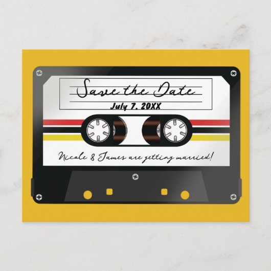 Retro Cassettebandje Geel 90's Save the Date Aankondigingskaart (Voorkant)
