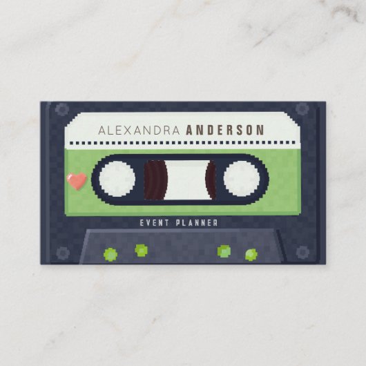Retro Cassettebandje Muziek Groen Visitekaartje (Voorkant)