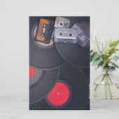Retro-Cassettebandjes en vinylrecords van 80 Briefpapier (Staand voorkant)